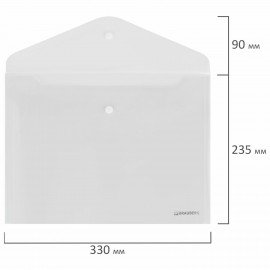 Папка-конверт с кнопкой BRAUBERG "SUPER", А4, прозрачная, ПРОЧНАЯ 0,2 мм, 272876