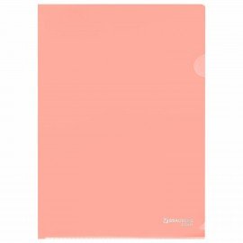Папка-уголок жесткая, непрозрачная, А4, цвет персиковый, 0,15 мм, BRAUBERG PASTEL, 272891