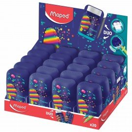 Точилка с ластиком 2 в 1 MAPED (Франция) "Pixel Party Connect", 2 отверстия, 049223