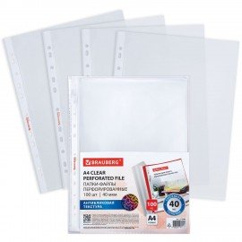 Папки-файлы перфорированные с антибликовой текстурой А4 BRAUBERG PIXEL, КОМПЛЕКТ 100 шт., 40 мкм, 273009