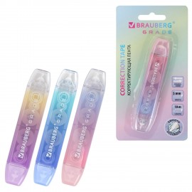 Корректирующая лента двусторонняя BRAUBERG GRADE PASTEL, 5мм x 10м, корпус ассорти, блистер, 273025