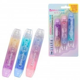 Корректирующая лента двусторонняя BRAUBERG GRADE PASTEL, 5 мм x 10 м, КОМПЛЕКТ 3 штук, 273026