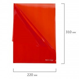 Папка-уголок прозрачная А4 BRAUBERG UNIVERSAL, красная, 0,10 мм, 273047