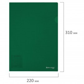 Папка-уголок жесткая непрозрачная А4 BRAUBERG UNIVERSAL, зеленая, 0,18 мм, 273057