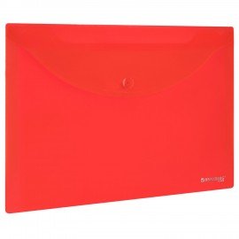 Папка-конверт с кнопкой прозрачная МАЛОГО ФОРМАТА А5, BRAUBERG UNIVERSAL, красная, 0,15 мм, 273068
