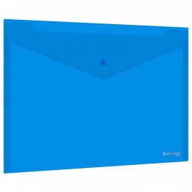 Папка-конверт с кнопкой прозрачная А4 BRAUBERG UNIVERSAL, до 100 листов, синяя, 0,15 мм, 273071