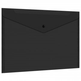 Папка-конверт с кнопкой прозрачная А4 BRAUBERG UNIVERSAL, до 100 листов, черная, 0,15 мм, 273072