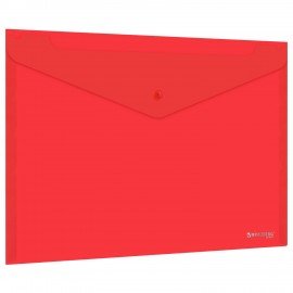 Папка-конверт с кнопкой прозрачная А4 BRAUBERG UNIVERSAL, до 100 листов, красная, 0,15 мм, 273073
