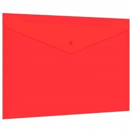 Папка-конверт с кнопкой прозрачная А4 BRAUBERG UNIVERSAL, до 100 листов, красная, 0,15 мм, 273073