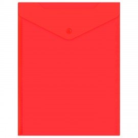 Папка-конверт с кнопкой прозрачная А4 BRAUBERG UNIVERSAL, вертикальная, красная, 0,15 мм, 273077