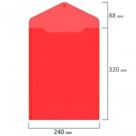 Папка-конверт с кнопкой прозрачная А4 BRAUBERG UNIVERSAL, вертикальная, красная, 0,15 мм, 273077
