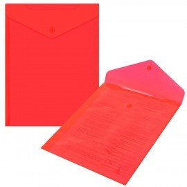 Папка-конверт с кнопкой прозрачная А4 BRAUBERG UNIVERSAL, вертикальная, красная, 0,15 мм, 273077