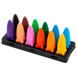 Восковые мелки фигурные BRAUBERG KIDS "РАКЕТА", НАБОР 12 цветов + НАКЛЕЙКИ В ПОДАРОК!, 273082
