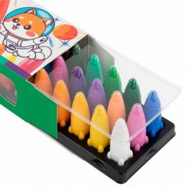 Восковые мелки фигурные BRAUBERG KIDS "РАКЕТА", НАБОР 24 цвета + НАКЛЕЙКИ В ПОДАРОК!, 273083