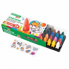 Восковые мелки фигурные BRAUBERG KIDS "РАКЕТА", НАБОР 36 цветов + НАКЛЕЙКИ В ПОДАРОК!, 273084