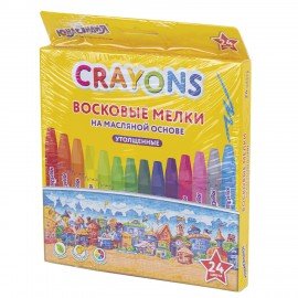 Восковые мелки утолщенные на масляной основе ЮНЛАНДИЯ "ДОМИКИ", 24 цвета, 273091