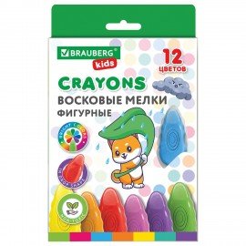 Восковые мелки фигурные BRAUBERG KIDS "Капельки", 12 цветов, 273094