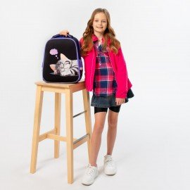 Ранец BRAUBERG FIT, 2 отделения, Sleeping kitten, велюровая панель, 38х27х14 см, 273107