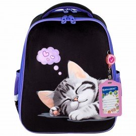 Ранец BRAUBERG FIT, 2 отделения, Sleeping kitten, велюровая панель, 38х27х14 см, 273107