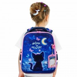 Ранец BRAUBERG FIT, 2 отделения, Night watcher, СВЕТЯЩИЙСЯ, 38х27х14 см, 273108