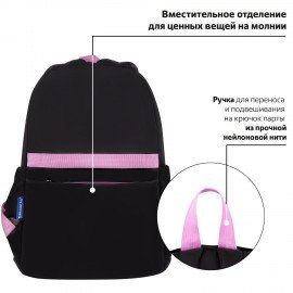 Рюкзак BRAUBERG PASTEL с термонашивками в комплекте, "Black kitty", черный, 40х29х14 см, 273128