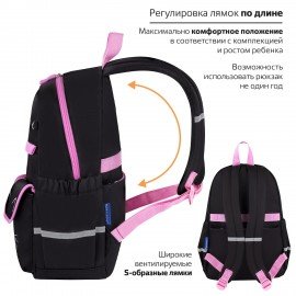 Рюкзак BRAUBERG PASTEL с термонашивками в комплекте, "Black kitty", черный, 40х29х14 см, 273128