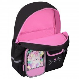 Рюкзак BRAUBERG PASTEL с термонашивками в комплекте, "Black kitty", черный, 40х29х14 см, 273128