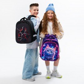 Ранец BRAUBERG KIDS STANDARD, 2 отделения, Curious cat, 36х28х14 см, 273145