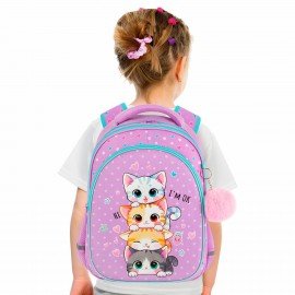 Рюкзак BRAUBERG OPTIMA, 2 отделения, с брелоком, "Funny kittens", 36х27х18 см, 273156