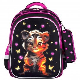 Рюкзак BRAUBERG KIDS MIND с пеналом в комплекте, 2 отделения, "Tiger Cub", 40х28х18 см, 273175