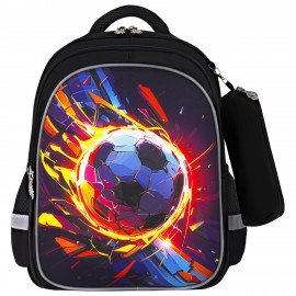 Рюкзак BRAUBERG KIDS MIND с пеналом в комплекте, 2 отделения, "Football", 40х28х18 см, 273178