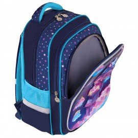 Рюкзак BRAUBERG KIDS FLOSSY, 2 отделения, 3 кармана, "Sky girl", 3D-панель, 40х28х18 см, 273179