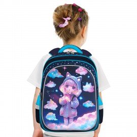 Рюкзак BRAUBERG KIDS FLOSSY, 2 отделения, 3 кармана, "Sky girl", 3D-панель, 40х28х18 см, 273179
