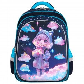 Рюкзак BRAUBERG KIDS FLOSSY, 2 отделения, 3 кармана, "Sky girl", 3D-панель, 40х28х18 см, 273179