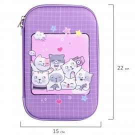 Пенал ЮНЛАНДИЯ большой, 1 отделение, 1 откидная планка, карман, полиэстер/EVA, 22х15х5 см, Cats selfie, 273193