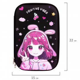 Пенал ЮНЛАНДИЯ большой, 1 отделение, 1 откидная планка, карман, полиэстер/EVA, 22х15х5 см, Anime sign, 273194