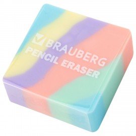 Ластик BRAUBERG PASTEL, 34х34х14 мм, квадратный, эко-пвх, цвет ластика ассорти, 273210