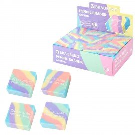 Ластик BRAUBERG PASTEL, 34х34х14 мм, квадратный, эко-пвх, цвет ластика ассорти, 273210