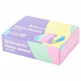 Ластик BRAUBERG PASTEL, 34х34х14 мм, квадратный, эко-пвх, цвет ластика ассорти, 273210