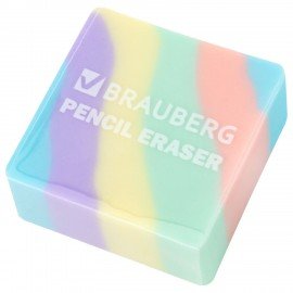Ластик BRAUBERG PASTEL, 34х34х14 мм, квадратный, эко-пвх, цвет ластика ассорти, 273210