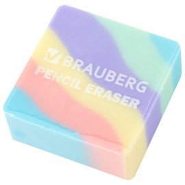 Ластик BRAUBERG PASTEL, 34х34х14 мм, квадратный, эко-пвх, цвет ластика ассорти, 273210