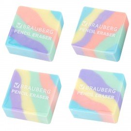Ластик BRAUBERG PASTEL, 34х34х14 мм, квадратный, эко-пвх, цвет ластика ассорти, 273210