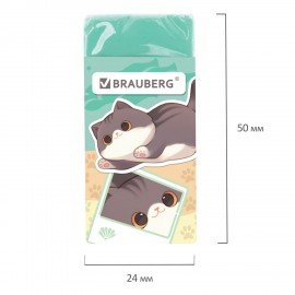 Ластик BRAUBERG CUTE CATS, 50х24х10 мм, прямоугольный, цвет ластика ассорти, эко-пвх, картонный держатель, 273227
