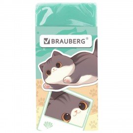Ластик BRAUBERG CUTE CATS, 50х24х10 мм, прямоугольный, цвет ластика ассорти, эко-пвх, картонный держатель, 273227