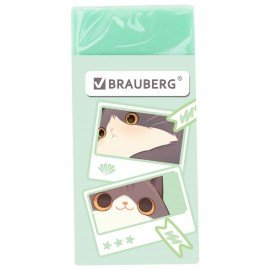 Ластик BRAUBERG CUTE CATS, 50х24х10 мм, прямоугольный, цвет ластика ассорти, эко-пвх, картонный держатель, 273227