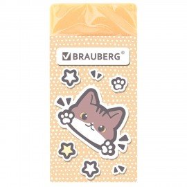 Ластик BRAUBERG CUTE CATS, 50х24х10 мм, прямоугольный, цвет ластика ассорти, эко-пвх, картонный держатель, 273227