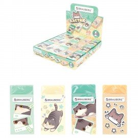 Ластик BRAUBERG CUTE CATS, 50х24х10 мм, прямоугольный, цвет ластика ассорти, эко-пвх, картонный держатель, 273227