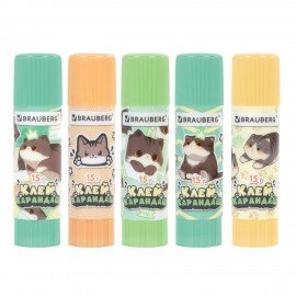 Клей-карандаш 15 г, кросс-серия МИЛЫЕ КОТЫ, ассорти, BRAUBERG, 273228