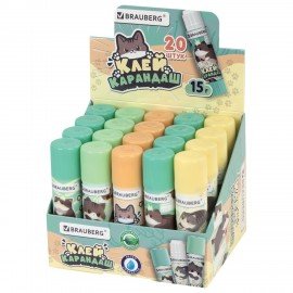 Клей-карандаш 15 г, кросс-серия МИЛЫЕ КОТЫ, ассорти, BRAUBERG, 273228