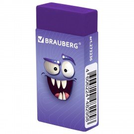 Ластик BRAUBERG CUTE MONSTERS, 50х24х10 мм, прямоугольный, цвета ластика ассорти, эко-пвх, картонный держатель, 273236